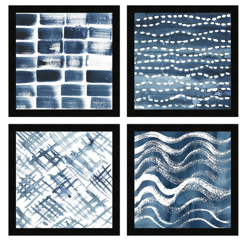 Abstract Indigo Framed Wall Art - Set of 4