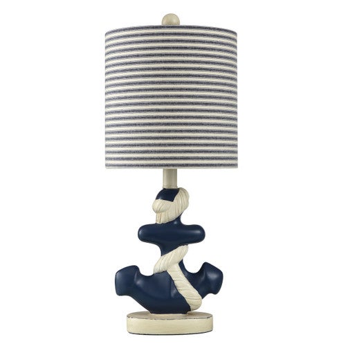 Blue Anchor Table Lamp with Striped Shade