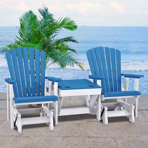 Bayside Adirondack Double Glider with Center Table - Blue & White