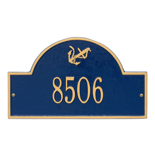 Anchor Arch House Number Plaque - Blue & Gold