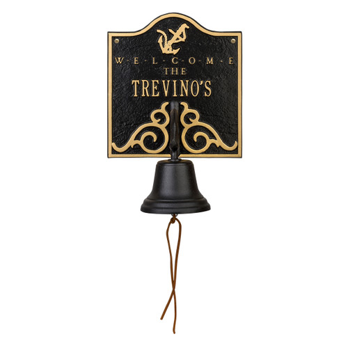 Anchor Personalized Bell Welcome Plaque - Black & Gold