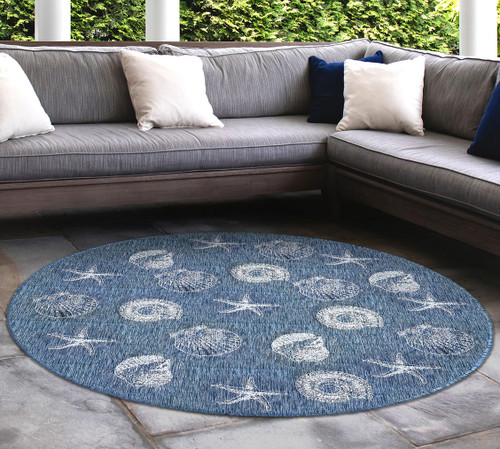 Antigua Shells Navy Indoor/Outdoor Rug - 8 Ft. Round