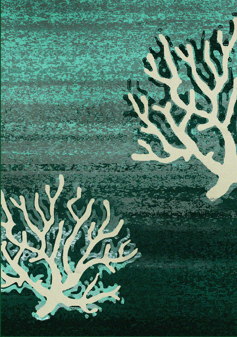 Aqua Coral Pattern Rug - 4 x 5
