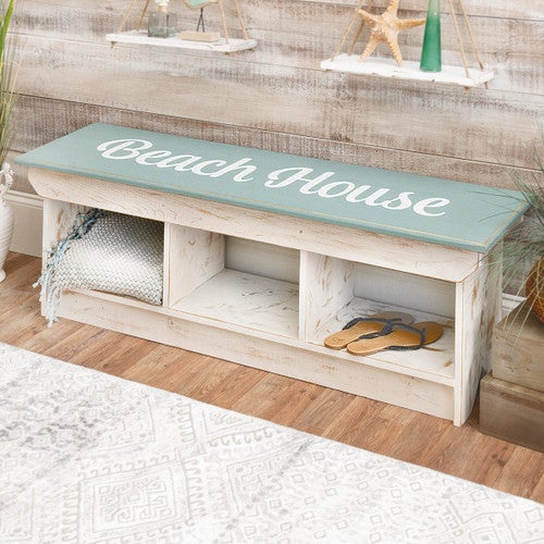 Beach House Wood Cubby Bench