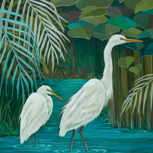 Egret Pair Canvas Wall Art