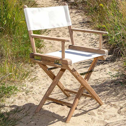 Teak Director's Chair with White Sand Seat Cover