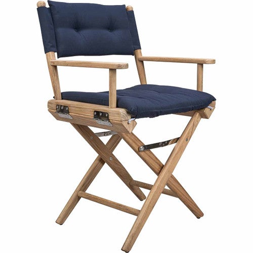 Teak Director's Chair with Navy Cushioned Seat Cover