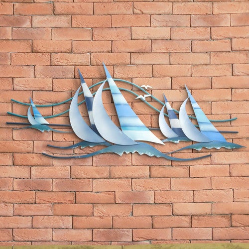 Blue Stripe Sailboats Wall Art