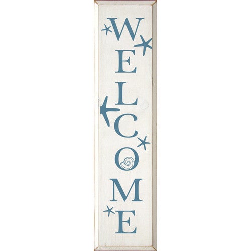 Starfish Welcome Vertical Wood Sign