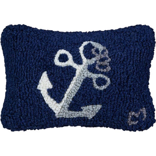 Two Toned Anchor 8 x 12 Hooked Wool Pillow