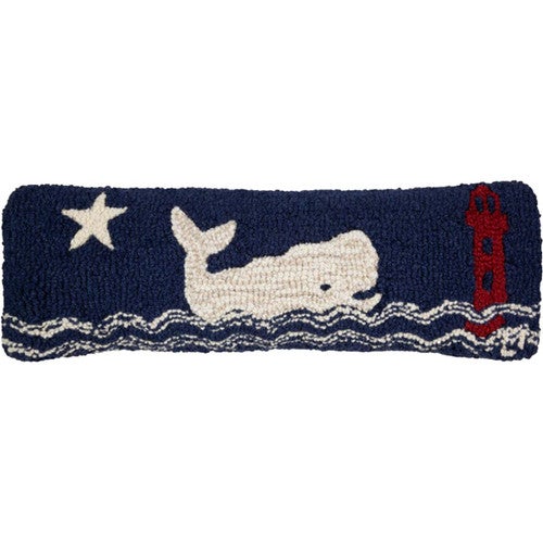 Lighthouse Whale 8 x 24 Hooked Wool Pillow - OUT OF STOCK UNTIL 07/03/2025