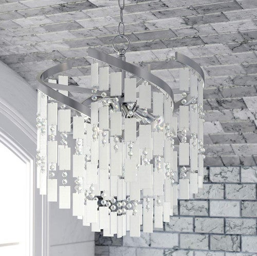 Satin Nickel Pendant Chandelier with Capiz Shells & Crystal
