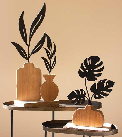 Wood & Metal Decorative Bud Vases - Set of 3