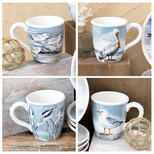 Seaside Birds Ceramic Mugs - Set of 4