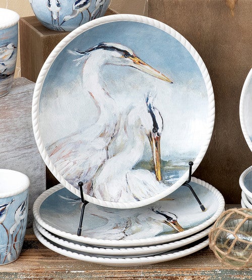 Seaside Birds Ceramic Dinner Plates - Set of 4