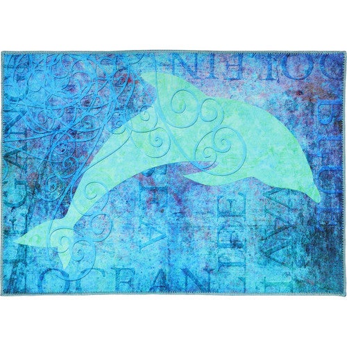 Aqua Ocean Dolphin Accent Rug