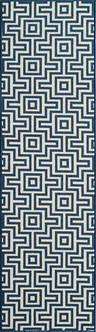 Baja Navy Fret Rug - 2 x 8