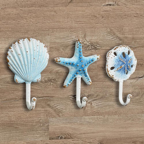 Aqua Beach Shell Hooks - Set of 3