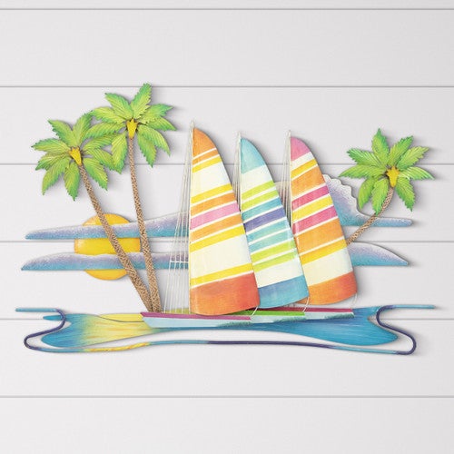 Striped Sails at Sunset Metal Wall Art