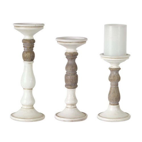 Whitewashed Pillar Candle Holders - Set of 3