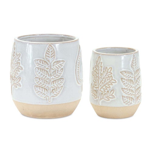 Imprinted Gray Leaves Planters - Set of 2