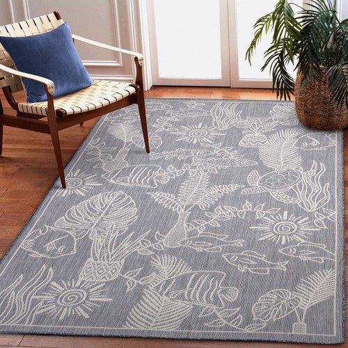 Tropical Sea Life Navy Indoor/Outdoor Rugs