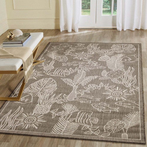 Tropical Sea Life Black Indoor/Outdoor Rugs