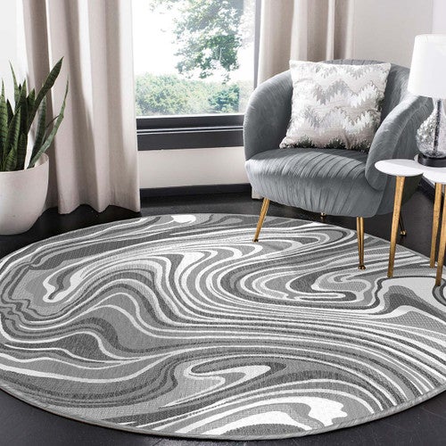 Nautical Waves Charcoal Indoor/Outdoor Rug - 8 Ft. Round