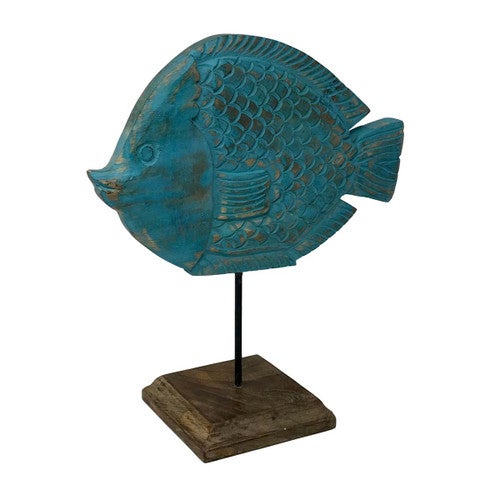 Blue Puffer Fish Carved Fish