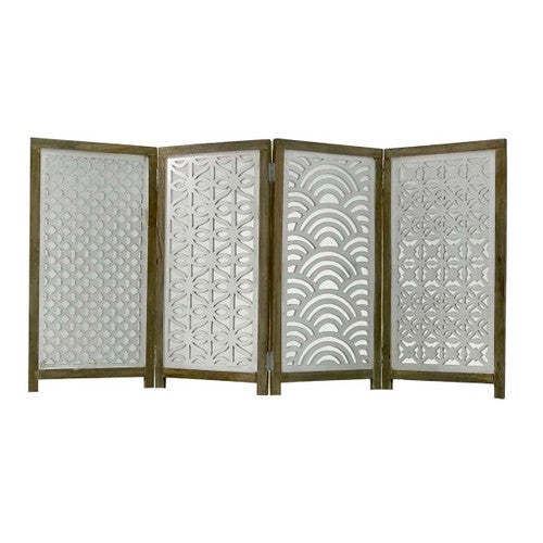 Whitewashed Carved Wood Screen