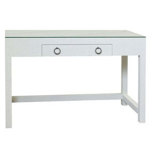 Ivory gray Raffia Glass Top Desk