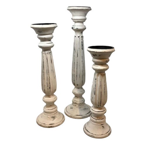 Wooden Pillar Candle Holders  - Set of 3