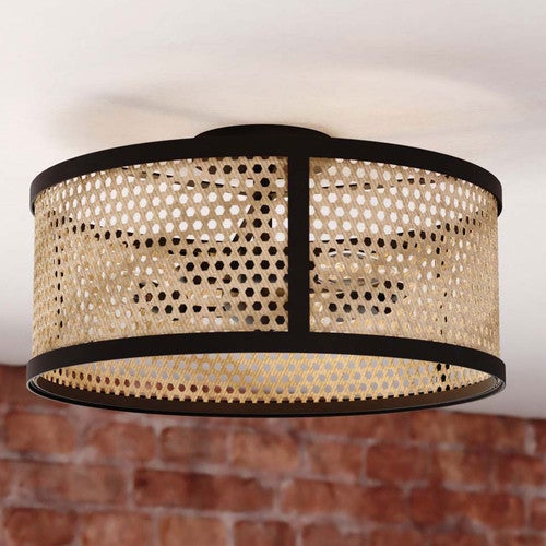 Rattan Cane Semi-Flush Mount Light