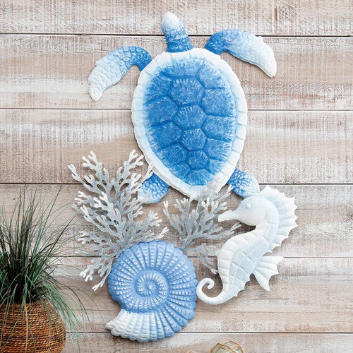 Blue Turtle & Reef Metal Wall Art