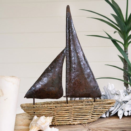 Seagrass & Hammered Metal Sailboat