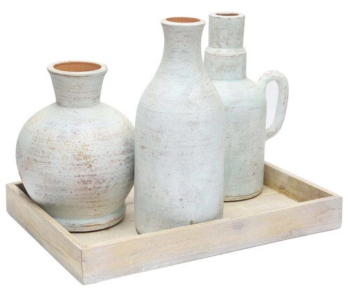 Tropical Isle Bottles & Tray Set - Set of 4