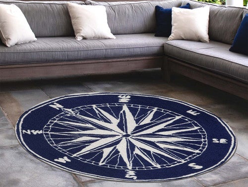 Ocean Explorer Navy Compass Rug - 5 Ft. Round