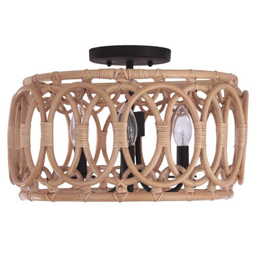 Natural Rattan Semi Flush Mount Light