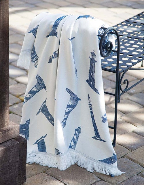 Navy Lighthouse Bay Throw
