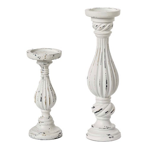 Coastal Whitewash Candle Holders - Set of 2