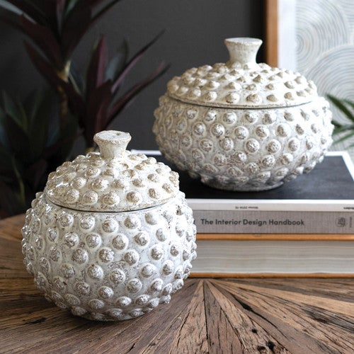 Sea Urchin Ceramic Canisters - Set of 2