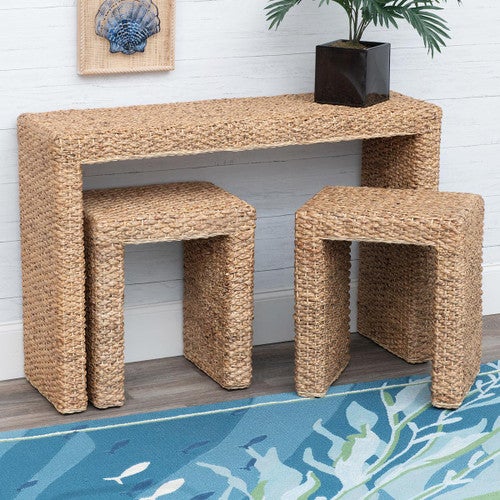 Braided Hyacinth Nesting Tables - Set of 3