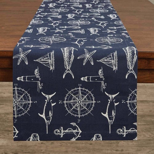 Nautical Navigator Navy Table Runner - 72 Inch