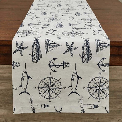 Nautical Navigator White Table Runner - 54 Inch