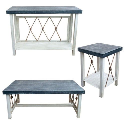 Mariner's Table Set with Square End Tables & Navy Top (4pcs)
