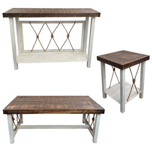 Mariner's Table Set with Square End Tables & Wood Top (4pcs)