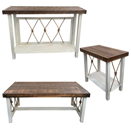 Mariner's Table Set with Rectangular End Tables & Wood Top (4pcs)