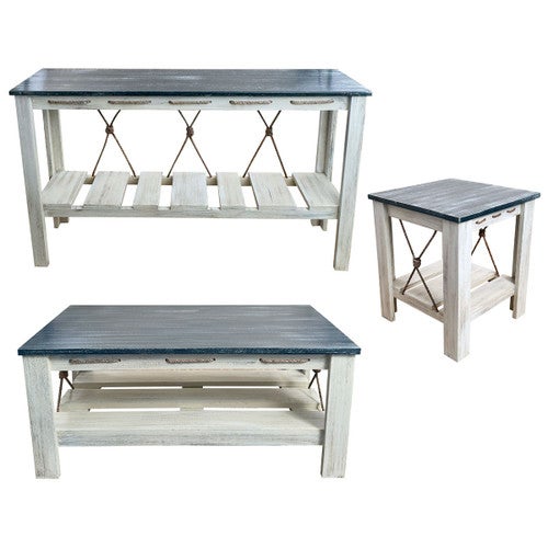 Marina Blue Table Set with 21-Inch Square End Tables (4pcs)