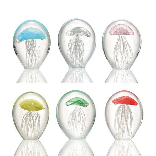Colorful Jellyfish Art Glass Paperweights - Set of 6