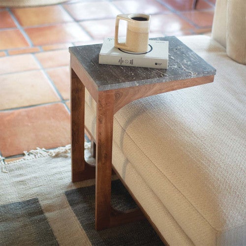 Travertine Top Side Table